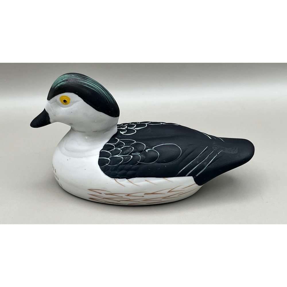 Vtg‎ Hand Painted Ceramic Smew Duck Decoy Figurine Japan Black White Signed 5"
